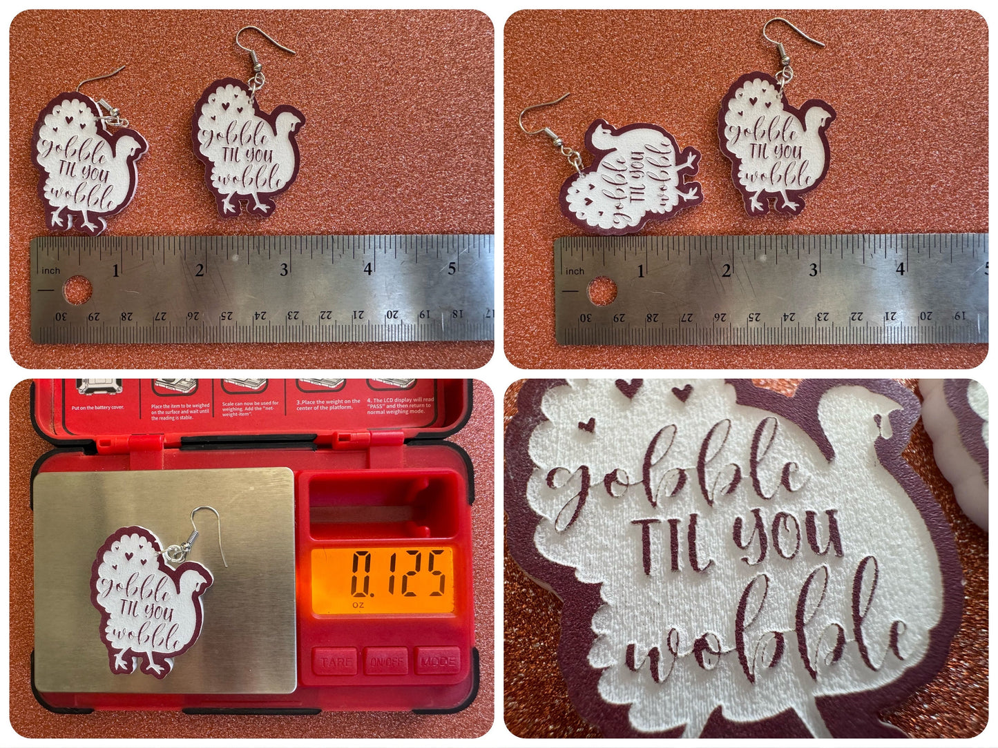 Gobble Till You Wobble Turkey Earrings: Laser Cut Acrylic Earrings, Thanksgiving, Family Holiday, Friendsgiving, Best Gifts for Her/Him/Them