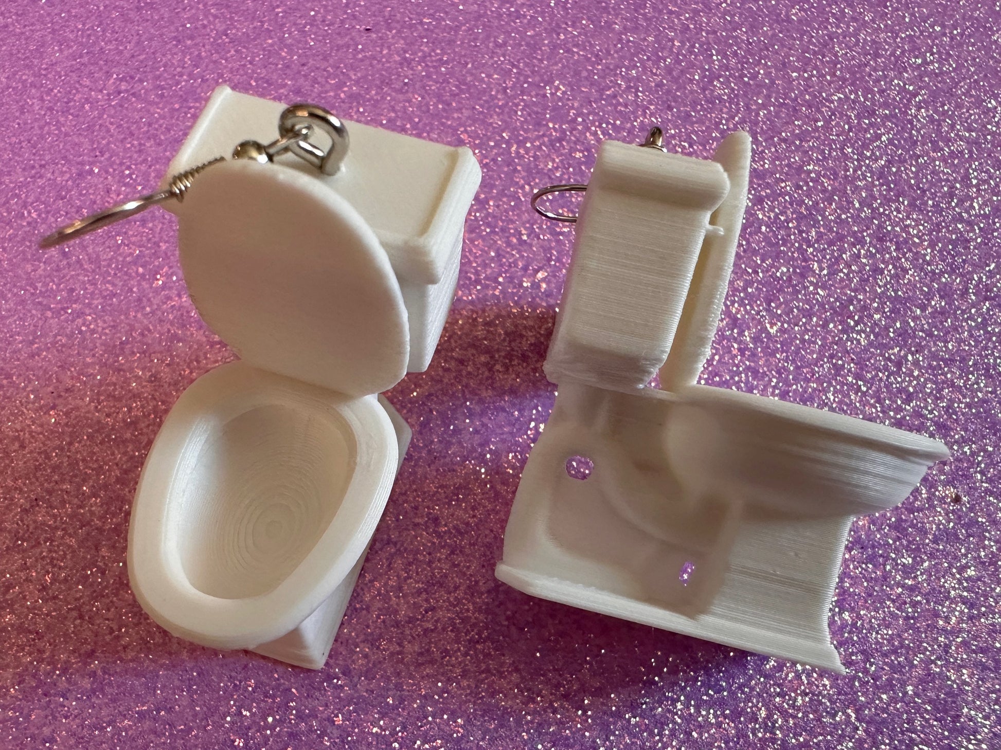 3D-Printed Toilet Earrings: Bathroom, Loo, Restroom, Water Closet, WC, Novelty, Plumber, Porcelain Throne, Poop, Best Gifts for Her/Him/Them