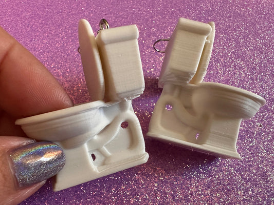 3D-Printed Toilet Earrings: Bathroom, Loo, Restroom, Water Closet, WC, Novelty, Plumber, Porcelain Throne, Poop, Best Gifts for Her/Him/Them
