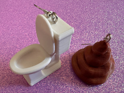 3D-Printed Toilet Earrings: Bathroom, Loo, Restroom, Water Closet, WC, Novelty, Poop, Poop Emoji, Funny Poop, Best Gifts for Her/Him/Them
