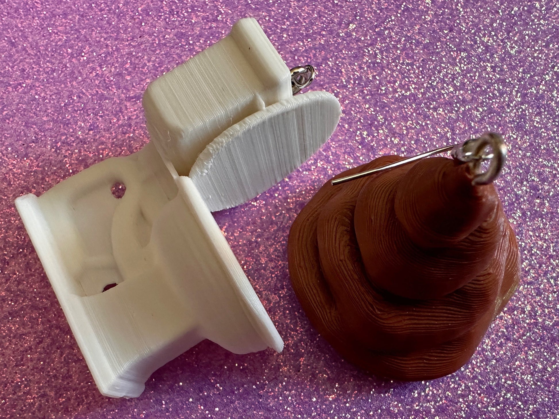 3D-Printed Toilet Earrings: Bathroom, Loo, Restroom, Water Closet, WC, Novelty, Poop, Poop Emoji, Funny Poop, Best Gifts for Her/Him/Them