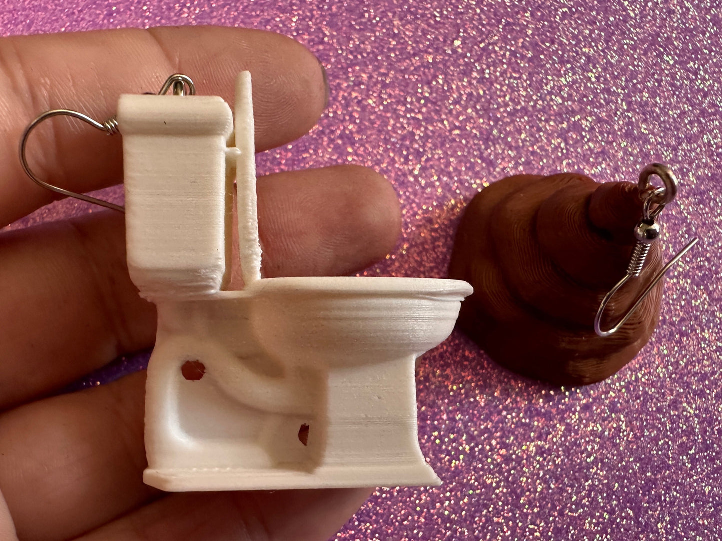 3D-Printed Toilet Earrings: Bathroom, Loo, Restroom, Water Closet, WC, Novelty, Poop, Poop Emoji, Funny Poop, Best Gifts for Her/Him/Them