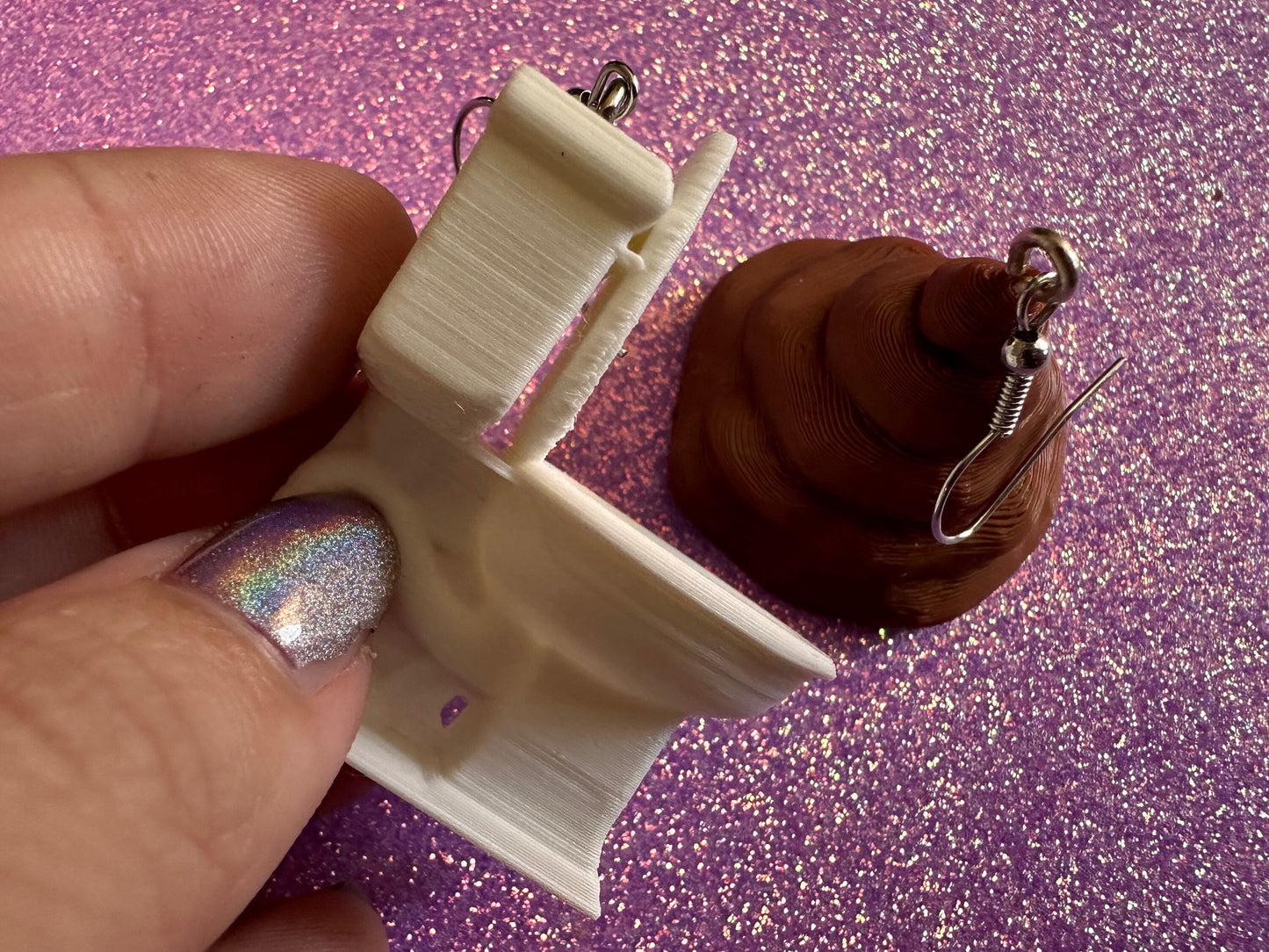3D-Printed Toilet Earrings: Bathroom, Loo, Restroom, Water Closet, WC, Novelty, Poop, Poop Emoji, Funny Poop, Best Gifts for Her/Him/Them