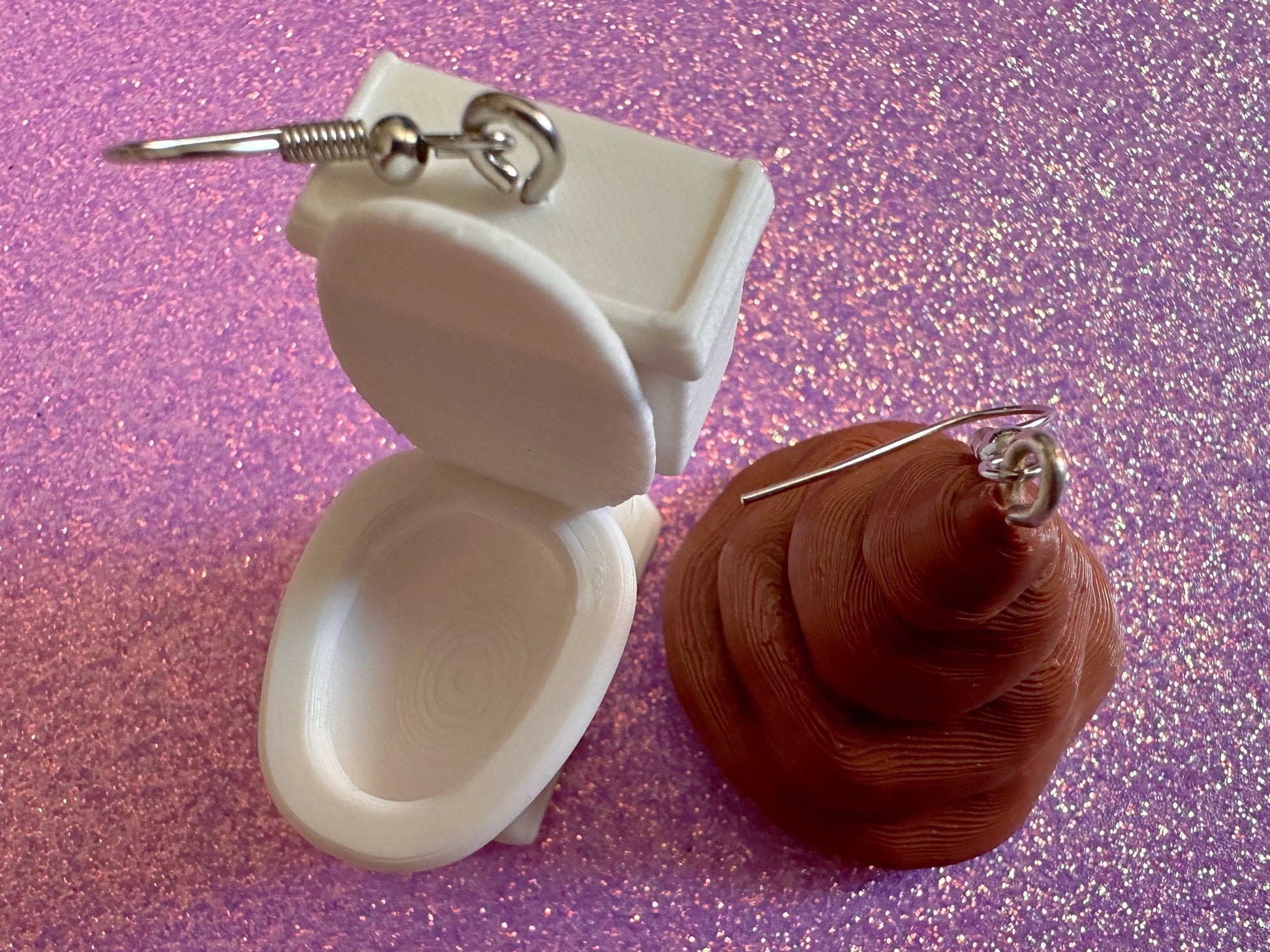 3D-Printed Toilet Earrings: Bathroom, Loo, Restroom, Water Closet, WC, Novelty, Poop, Poop Emoji, Funny Poop, Best Gifts for Her/Him/Them