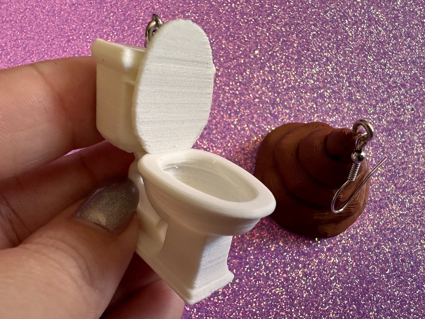 3D-Printed Toilet Earrings: Bathroom, Loo, Restroom, Water Closet, WC, Novelty, Poop, Poop Emoji, Funny Poop, Best Gifts for Her/Him/Them