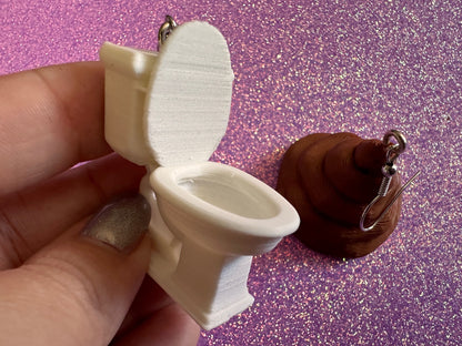 3D-Printed Toilet Earrings: Bathroom, Loo, Restroom, Water Closet, WC, Novelty, Poop, Poop Emoji, Funny Poop, Best Gifts for Her/Him/Them
