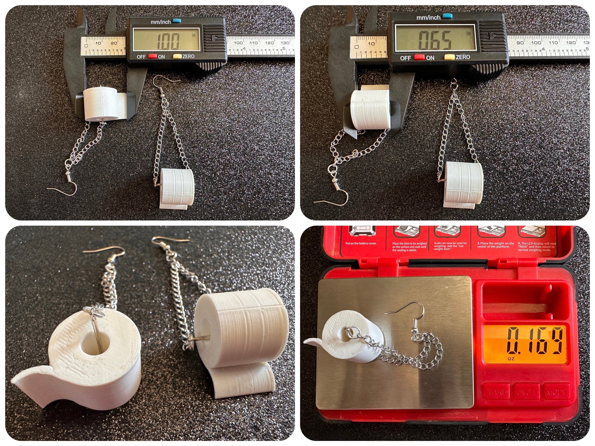 3D-Printed Toilet Paper Earrings: Bathroom, Loo, Restroom, Water Closet, WC, Covid, Toilet Paper Rolls, Novelty, Best Gifts for Her/Him/Them