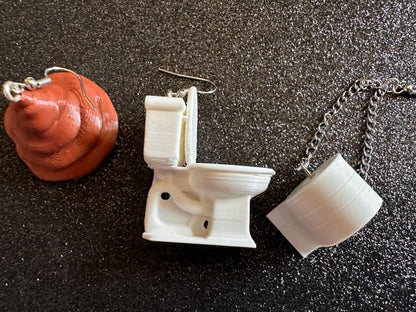 3D-Printed Toilet Themed Earrings: Toilet Paper, Poop, Bathroom, Loo, Restroom, Water Closet, WC, Wipe, Novelty, Best Gifts for Her/Him/Them