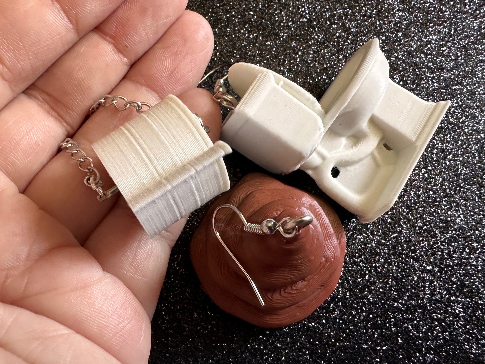 3D-Printed Toilet Themed Earrings: Toilet Paper, Poop, Bathroom, Loo, Restroom, Water Closet, WC, Wipe, Novelty, Best Gifts for Her/Him/Them
