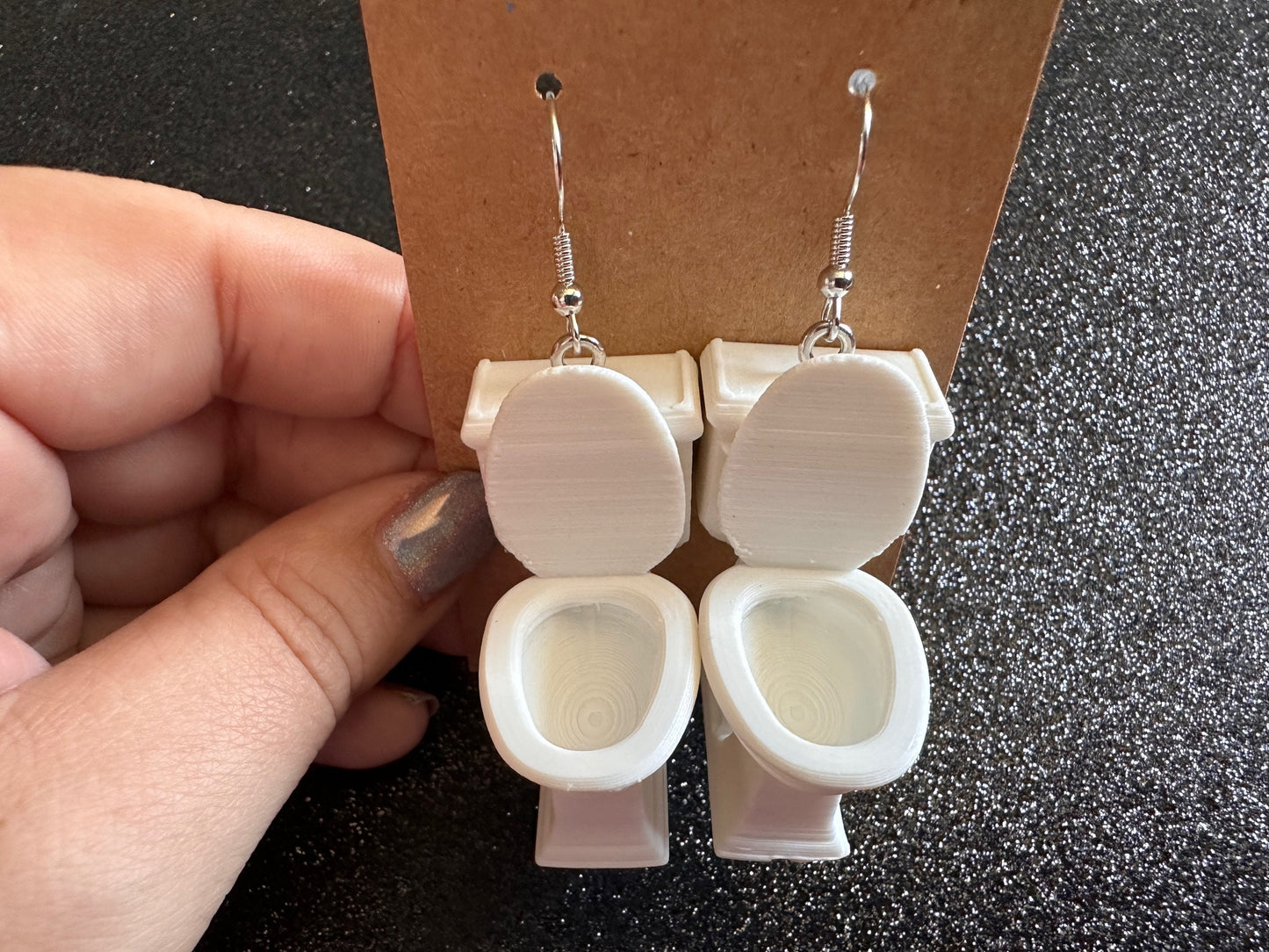 3D-Printed Toilet Themed Earrings: Toilet Paper, Poop, Bathroom, Loo, Restroom, Water Closet, WC, Wipe, Novelty, Best Gifts for Her/Him/Them