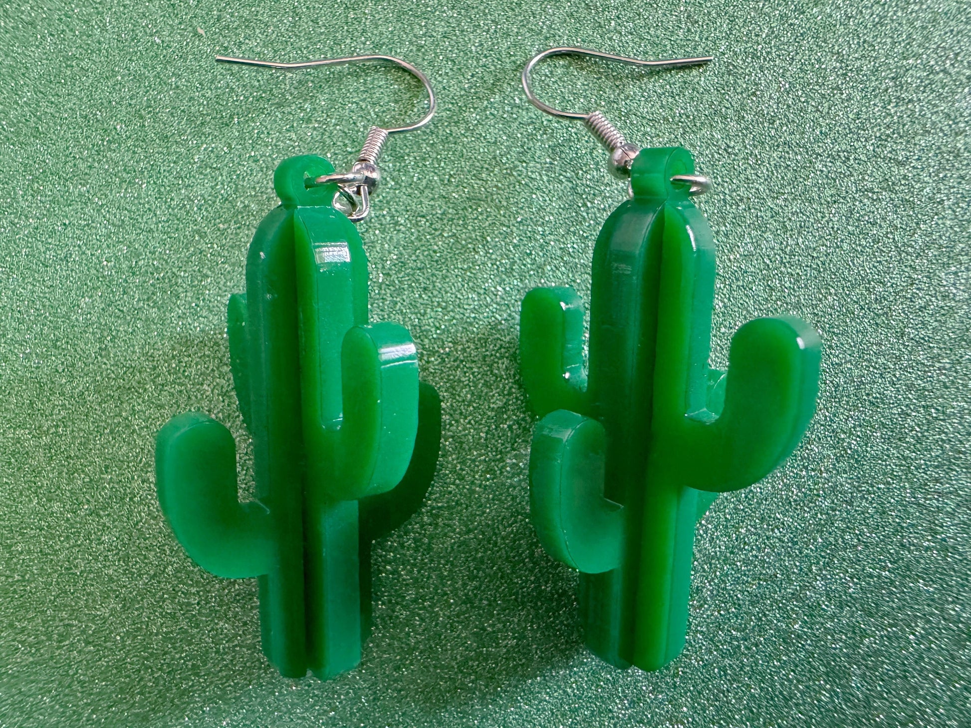 3D Cactus Earrings: Laser Cut Acrylic Palm Cacti, Green Earrings, Plants, Tropical, Spiky Cactuses, Best Gifts for Her/Him/Them