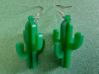 3D Cactus Earrings: Laser Cut Acrylic Palm Cacti, Green Earrings, Plants, Tropical, Spiky Cactuses, Best Gifts for Her/Him/Them