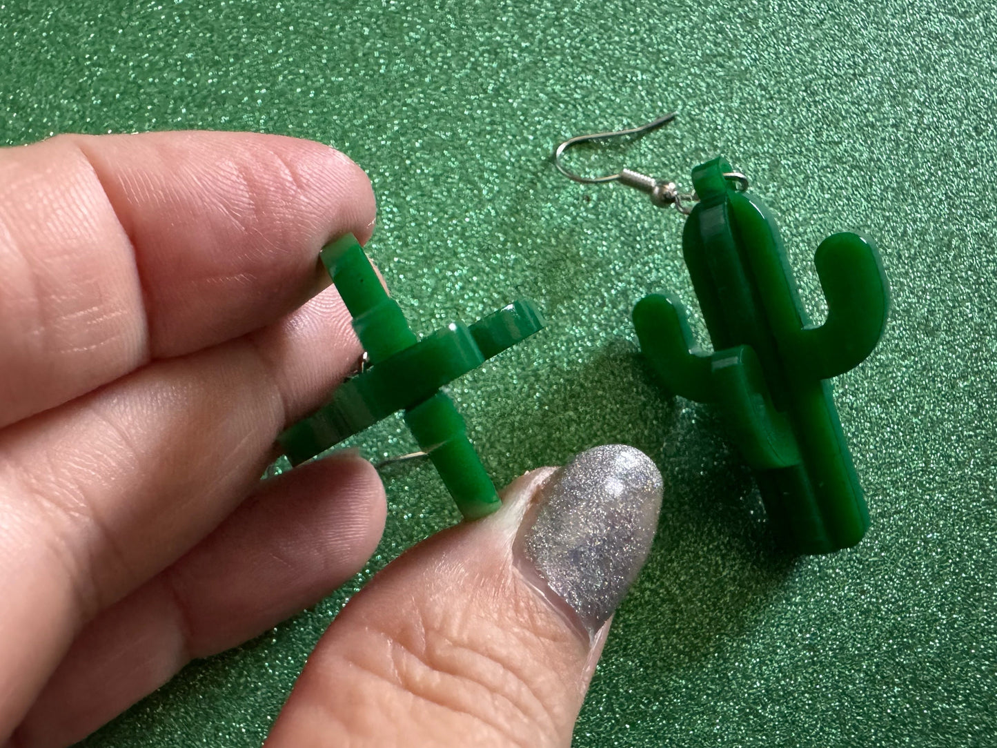 3D Cactus Earrings: Laser Cut Acrylic Palm Cacti, Green Earrings, Plants, Tropical, Spiky Cactuses, Best Gifts for Her/Him/Them