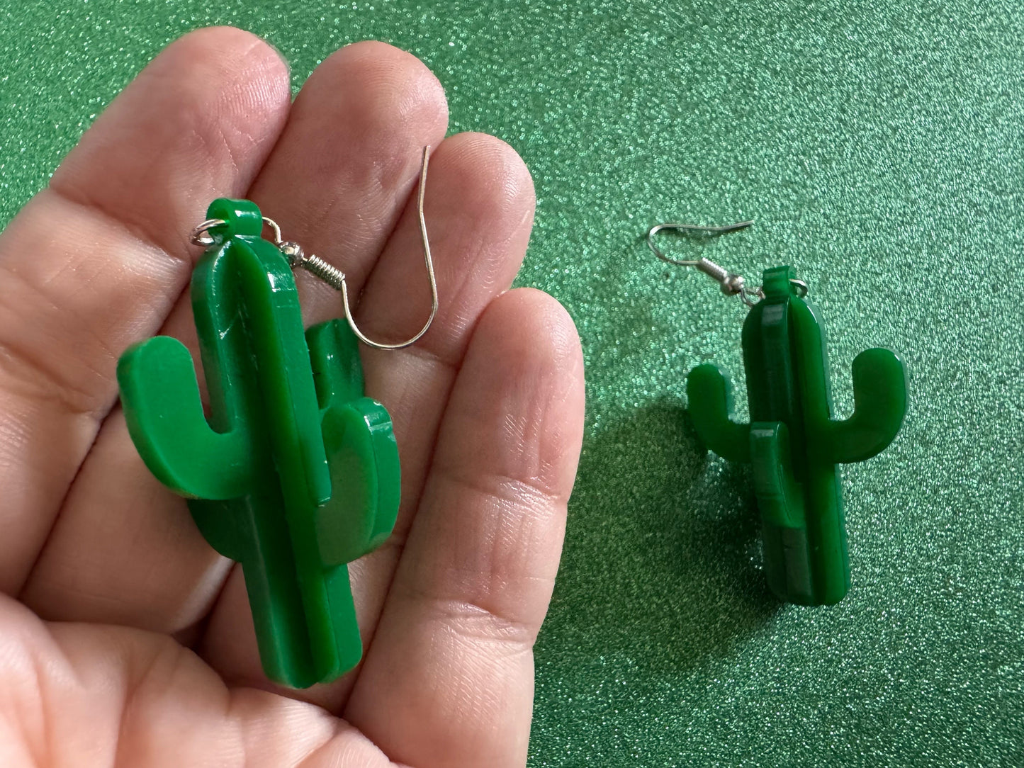 3D Cactus Earrings: Laser Cut Acrylic Palm Cacti, Green Earrings, Plants, Tropical, Spiky Cactuses, Best Gifts for Her/Him/Them