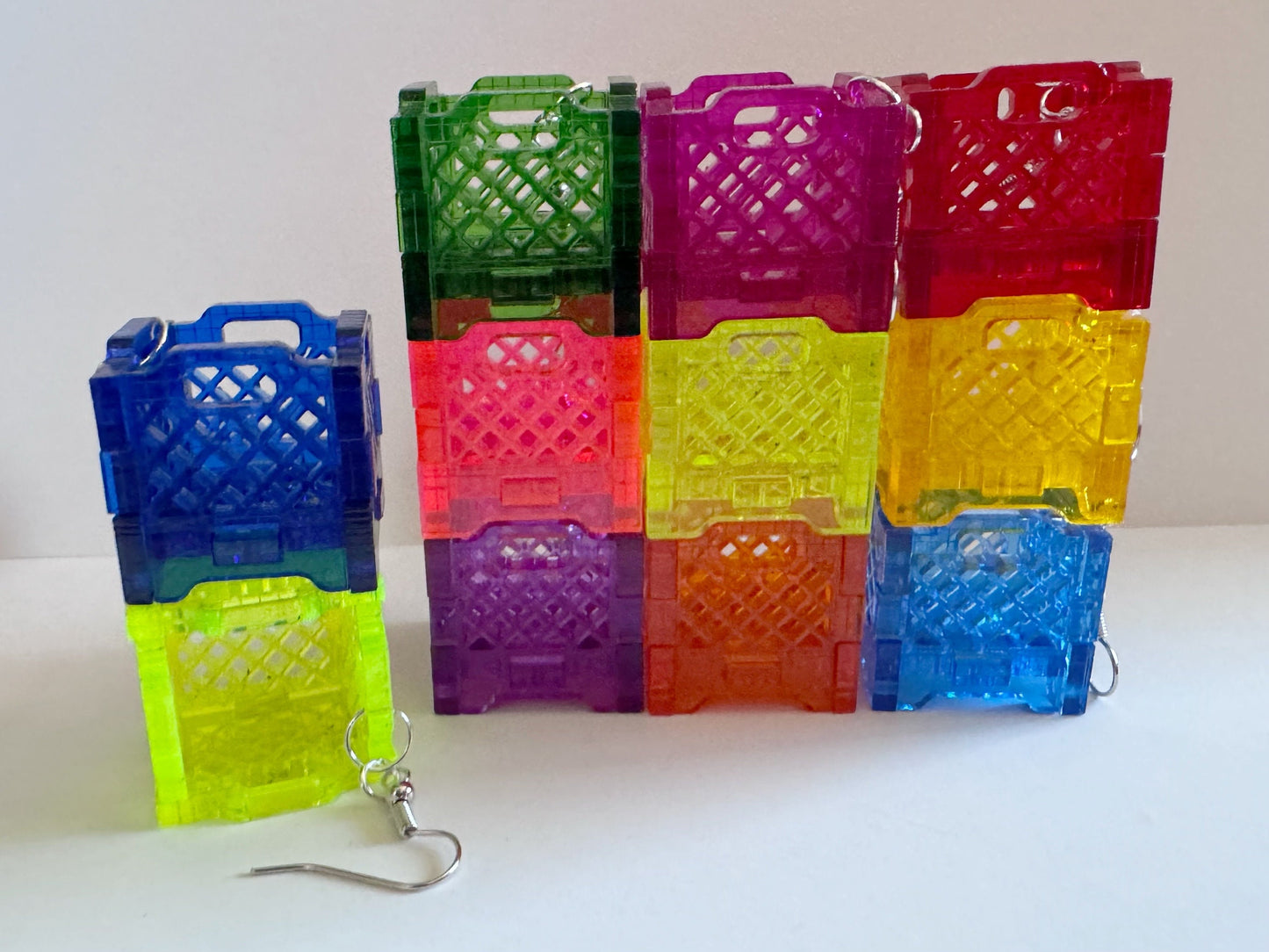3D Crate Earrings: Laser Cut Acrylic Crates, Novelty Earrings, Unique, Moving, Storage, Neon Crates, Miniature, Best Gifts for Her/Him/Them