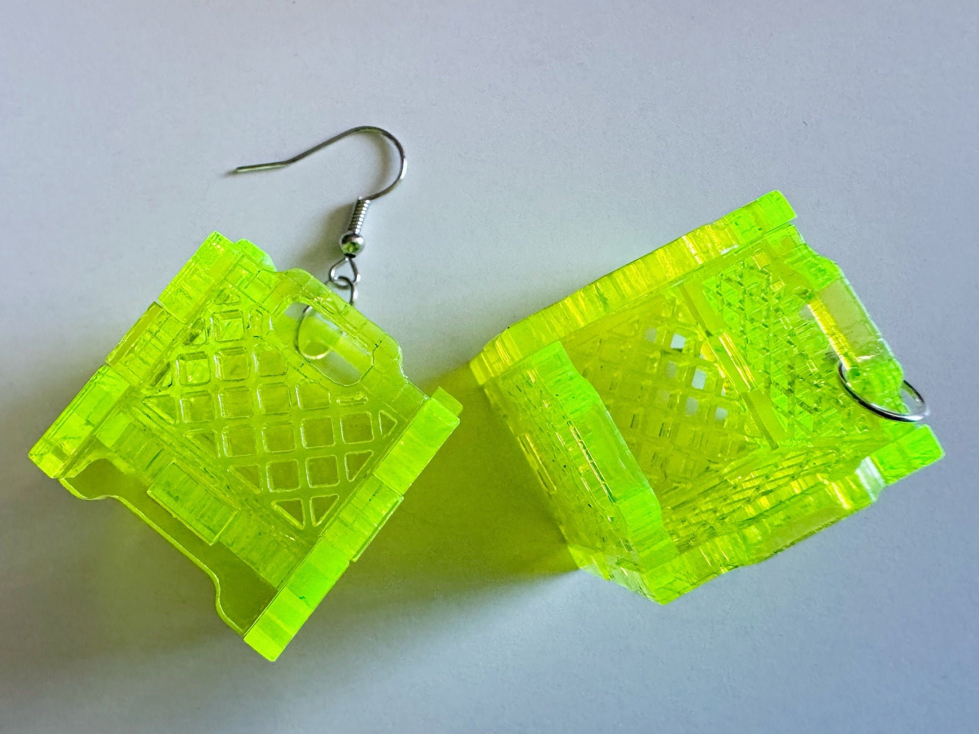 3D Crate Earrings: Laser Cut Acrylic Crates, Novelty Earrings, Unique, Moving, Storage, Neon Crates, Miniature, Best Gifts for Her/Him/Them