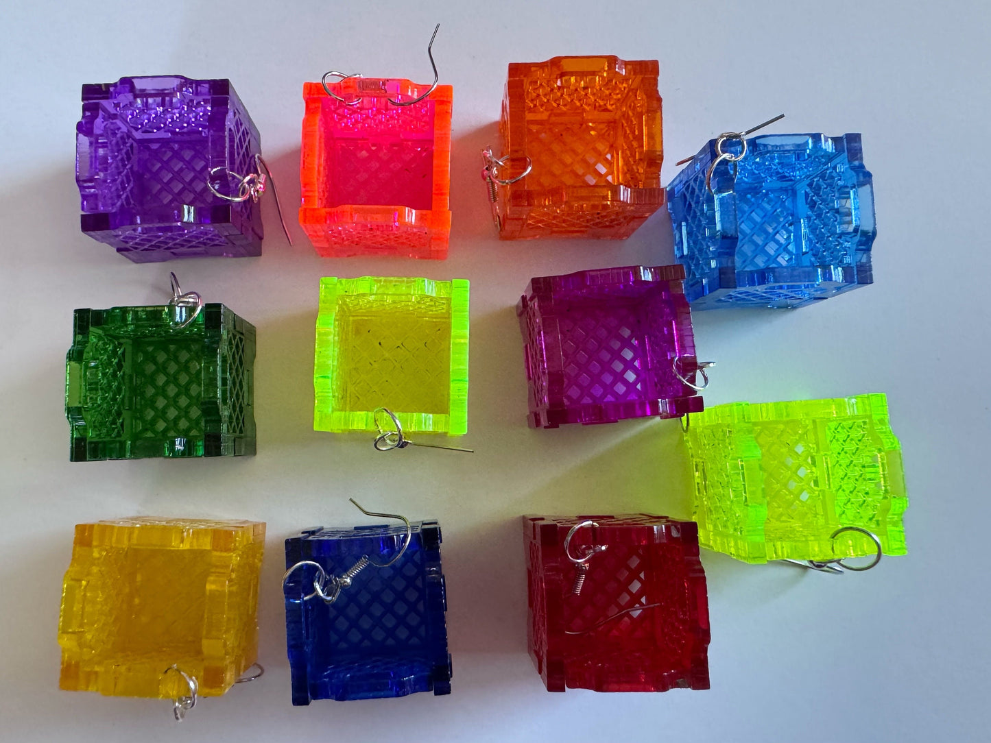 3D Crate Earrings: Laser Cut Acrylic Crates, Novelty Earrings, Unique, Moving, Storage, Neon Crates, Miniature, Best Gifts for Her/Him/Them