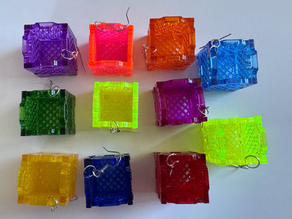 3D Crate Earrings: Laser Cut Acrylic Crates, Novelty Earrings, Unique, Moving, Storage, Neon Crates, Miniature, Best Gifts for Her/Him/Them