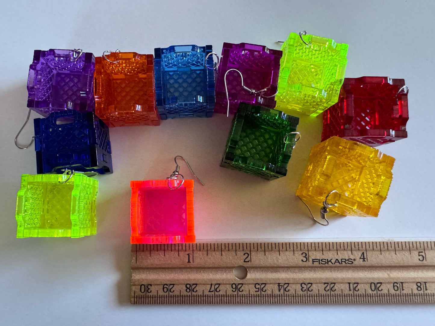 3D Crate Earrings: Laser Cut Acrylic Crates, Novelty Earrings, Unique, Moving, Storage, Neon Crates, Miniature, Best Gifts for Her/Him/Them