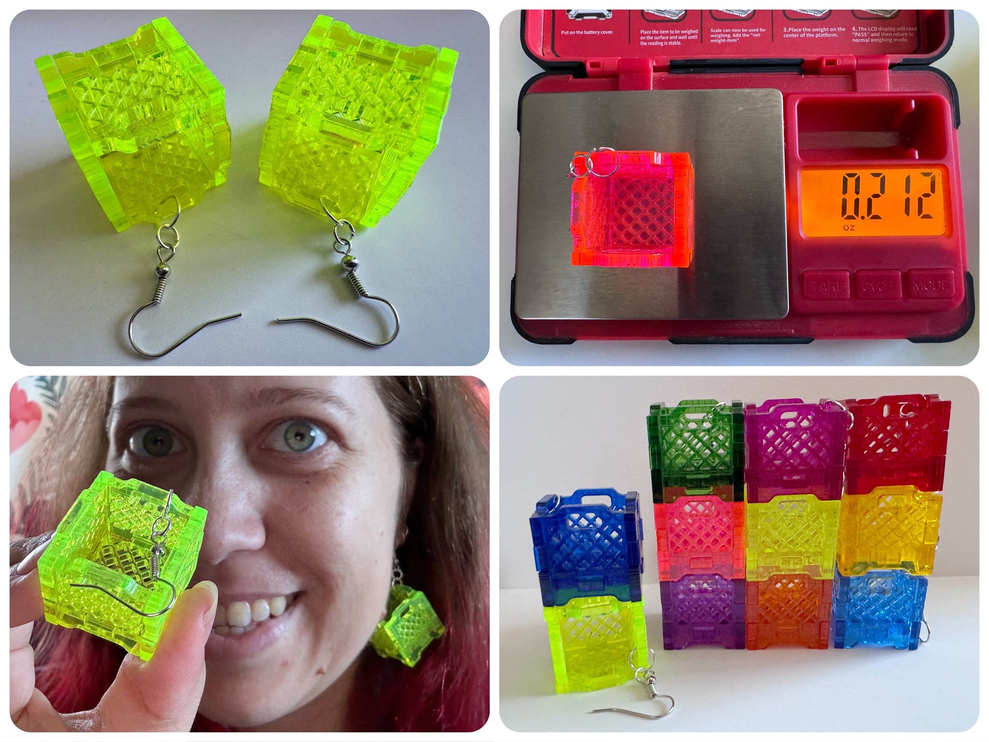 3D Crate Earrings: Laser Cut Acrylic Crates, Novelty Earrings, Unique, Moving, Storage, Neon Crates, Miniature, Best Gifts for Her/Him/Them