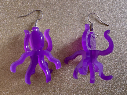 3D Octopus Earrings: Laser Cut Acrylic Octopuses, Aquarium Fish, Ocean Creatures, Tropical Animals, Octopi, Best Gifts for Her/Him/Them