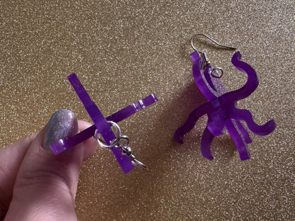 3D Octopus Earrings: Laser Cut Acrylic Octopuses, Aquarium Fish, Ocean Creatures, Tropical Animals, Octopi, Best Gifts for Her/Him/Them