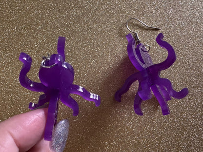 3D Octopus Earrings: Laser Cut Acrylic Octopuses, Aquarium Fish, Ocean Creatures, Tropical Animals, Octopi, Best Gifts for Her/Him/Them