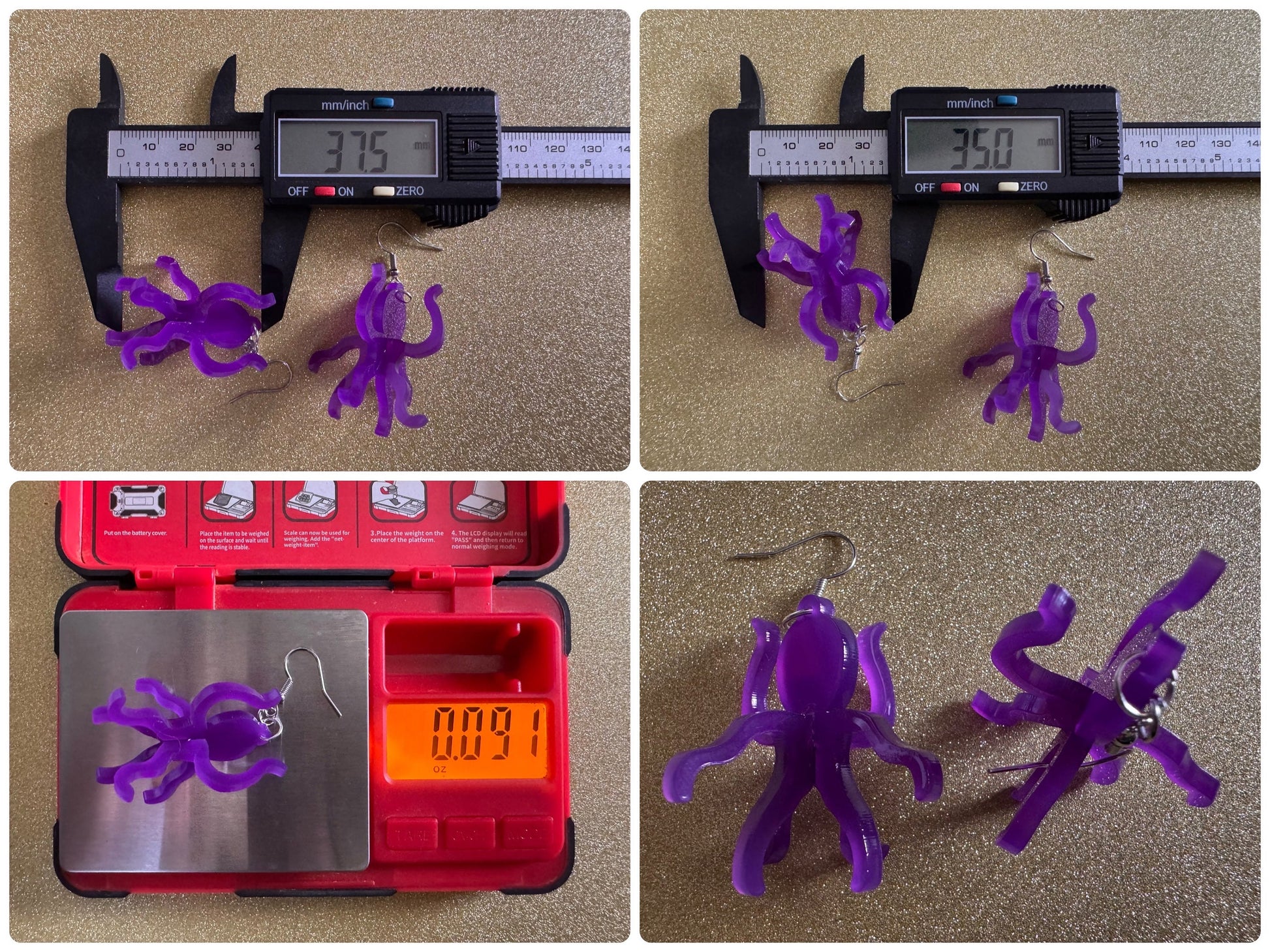 3D Octopus Earrings: Laser Cut Acrylic Octopuses, Aquarium Fish, Ocean Creatures, Tropical Animals, Octopi, Best Gifts for Her/Him/Them