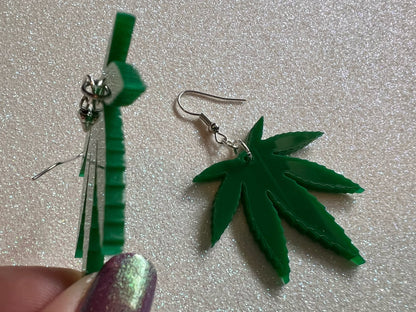 420 Leaf Earrings: Laser Cut Acrylic Leaves, Green Earrings, Plants, 420, Pot, Gag Gift, Novelty, Best Gifts for Her/Him/Them