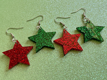 5 Point Star Earrings: Laser Cut Acrylic Stars, Night Sky, Dangle Stars, Xmas, Christmas Tree Topper, Christmas Star, Gifts for Her/Him/Them