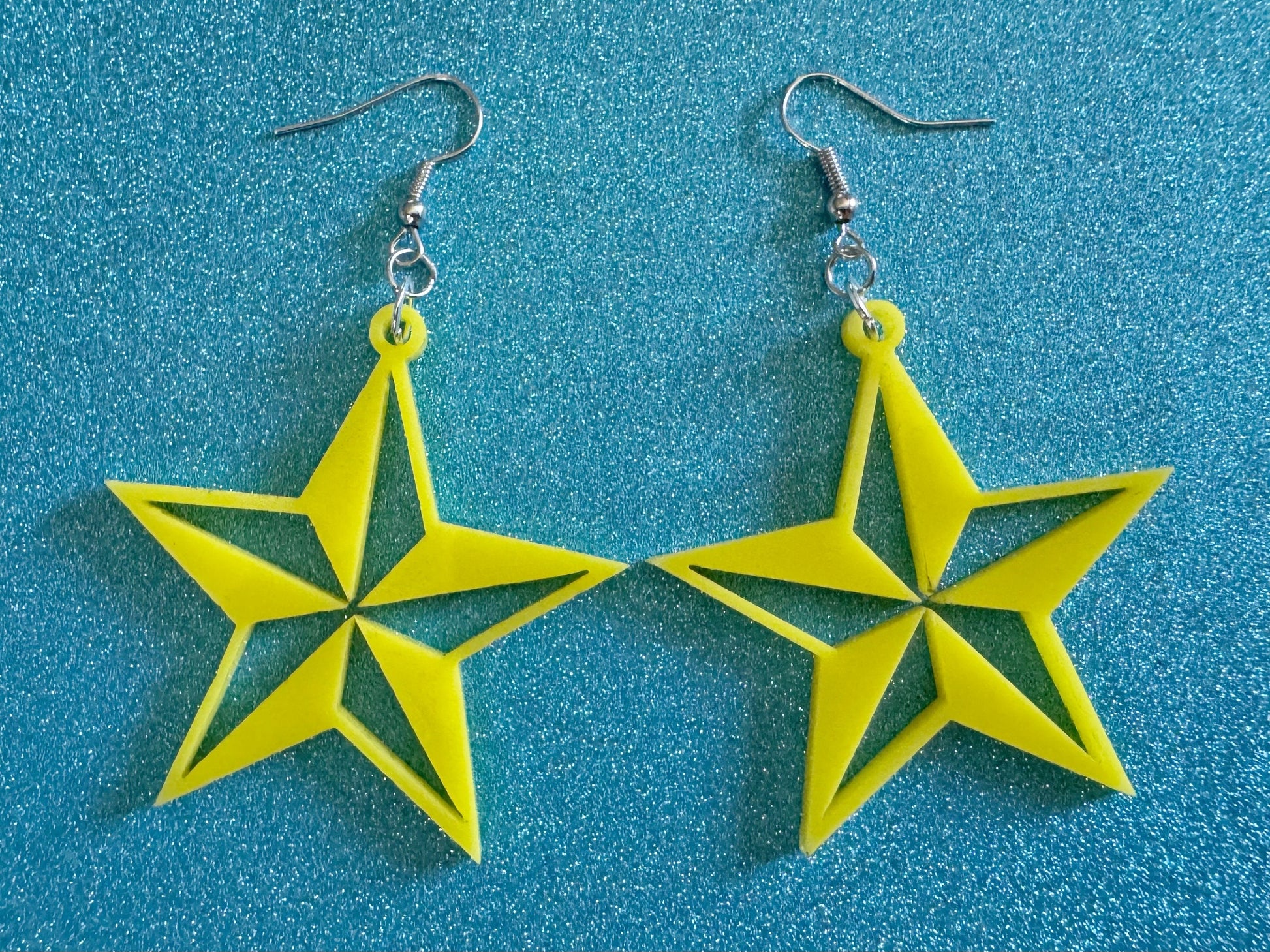 5 Point Star Earrings: Laser Cut Acrylic Stars, Night Sky, Dangle Stars, Xmas, Christmas Tree Topper, Christmas Star, Gifts for Her/Him/Them