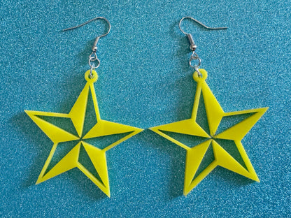 5 Point Star Earrings: Laser Cut Acrylic Stars, Night Sky, Dangle Stars, Xmas, Christmas Tree Topper, Christmas Star, Gifts for Her/Him/Them