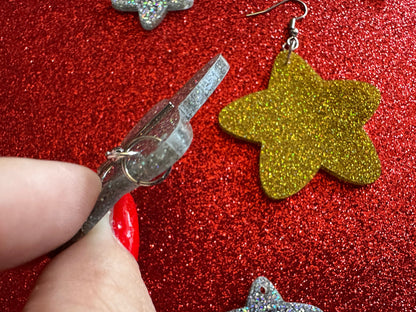 5 Point Star Earrings: Laser Cut Acrylic Stars, Night Sky, Dangle Stars, Xmas, Christmas Tree Topper, Christmas Star, Gifts for Her/Him/Them