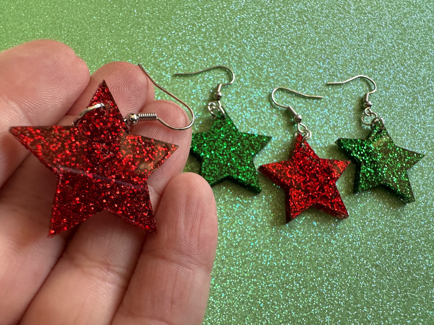 5 Point Star Earrings: Laser Cut Acrylic Stars, Night Sky, Dangle Stars, Xmas, Christmas Tree Topper, Christmas Star, Gifts for Her/Him/Them