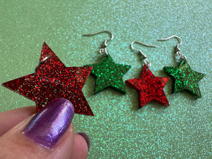 5 Point Star Earrings: Laser Cut Acrylic Stars, Night Sky, Dangle Stars, Xmas, Christmas Tree Topper, Christmas Star, Gifts for Her/Him/Them