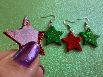 5 Point Star Earrings: Laser Cut Acrylic Stars, Night Sky, Dangle Stars, Xmas, Christmas Tree Topper, Christmas Star, Gifts for Her/Him/Them