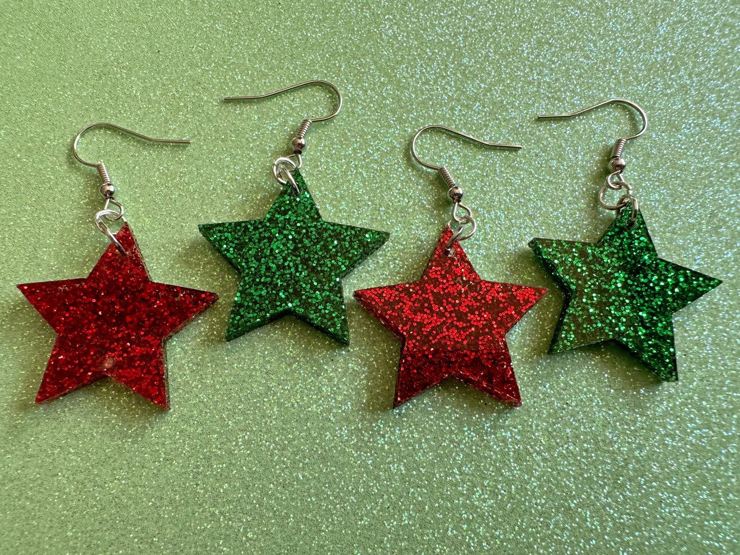 5 Point Star Earrings: Laser Cut Acrylic Stars, Night Sky, Dangle Stars, Xmas, Christmas Tree Topper, Christmas Star, Gifts for Her/Him/Them