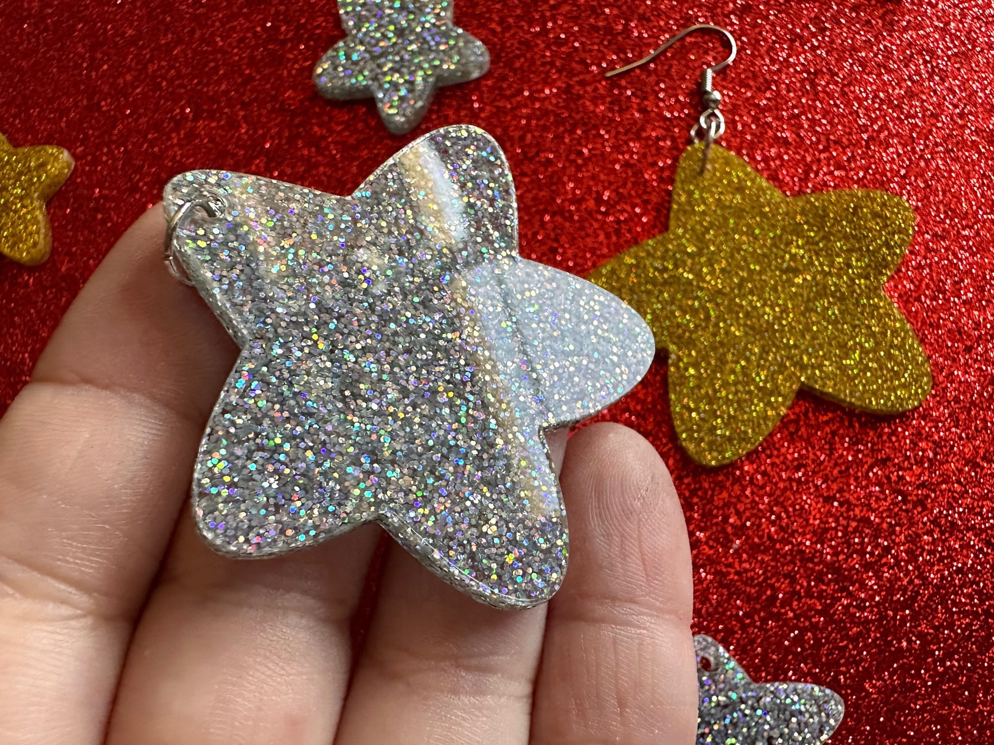 5 Point Star Earrings: Laser Cut Acrylic Stars, Night Sky, Dangle Stars, Xmas, Christmas Tree Topper, Christmas Star, Gifts for Her/Him/Them
