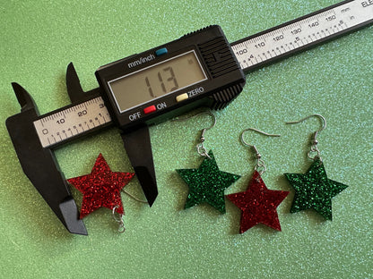 5 Point Star Earrings: Laser Cut Acrylic Stars, Night Sky, Dangle Stars, Xmas, Christmas Tree Topper, Christmas Star, Gifts for Her/Him/Them