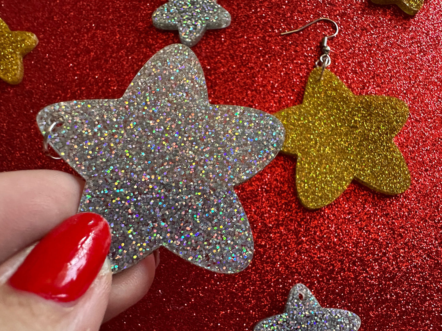 5 Point Star Earrings: Laser Cut Acrylic Stars, Night Sky, Dangle Stars, Xmas, Christmas Tree Topper, Christmas Star, Gifts for Her/Him/Them