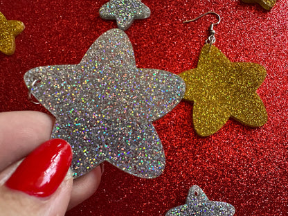 5 Point Star Earrings: Laser Cut Acrylic Stars, Night Sky, Dangle Stars, Xmas, Christmas Tree Topper, Christmas Star, Gifts for Her/Him/Them