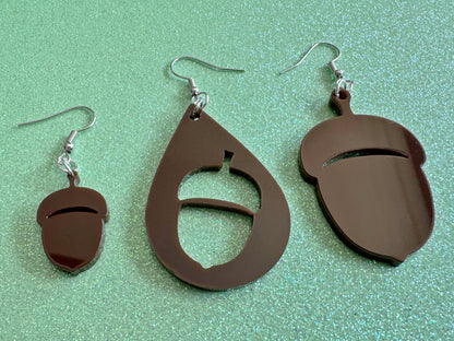 Acorn Earrings: Dark Brown Laser Cut Acrylic Acorns, Forest, Fall, Autumn, Nuts, Nature, Gifts for Her/Him/Them