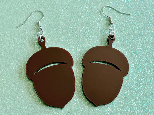 Acorn Earrings: Dark Brown Laser Cut Acrylic Acorns, Forest, Fall, Autumn, Nuts, Nature, Gifts for Her/Him/Them