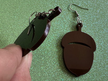 Acorn Earrings: Dark Brown Laser Cut Acrylic Acorns, Forest, Fall, Autumn, Nuts, Nature, Gifts for Her/Him/Them