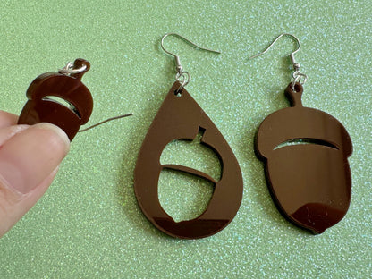 Acorn Earrings: Dark Brown Laser Cut Acrylic Acorns, Forest, Fall, Autumn, Nuts, Nature, Gifts for Her/Him/Them