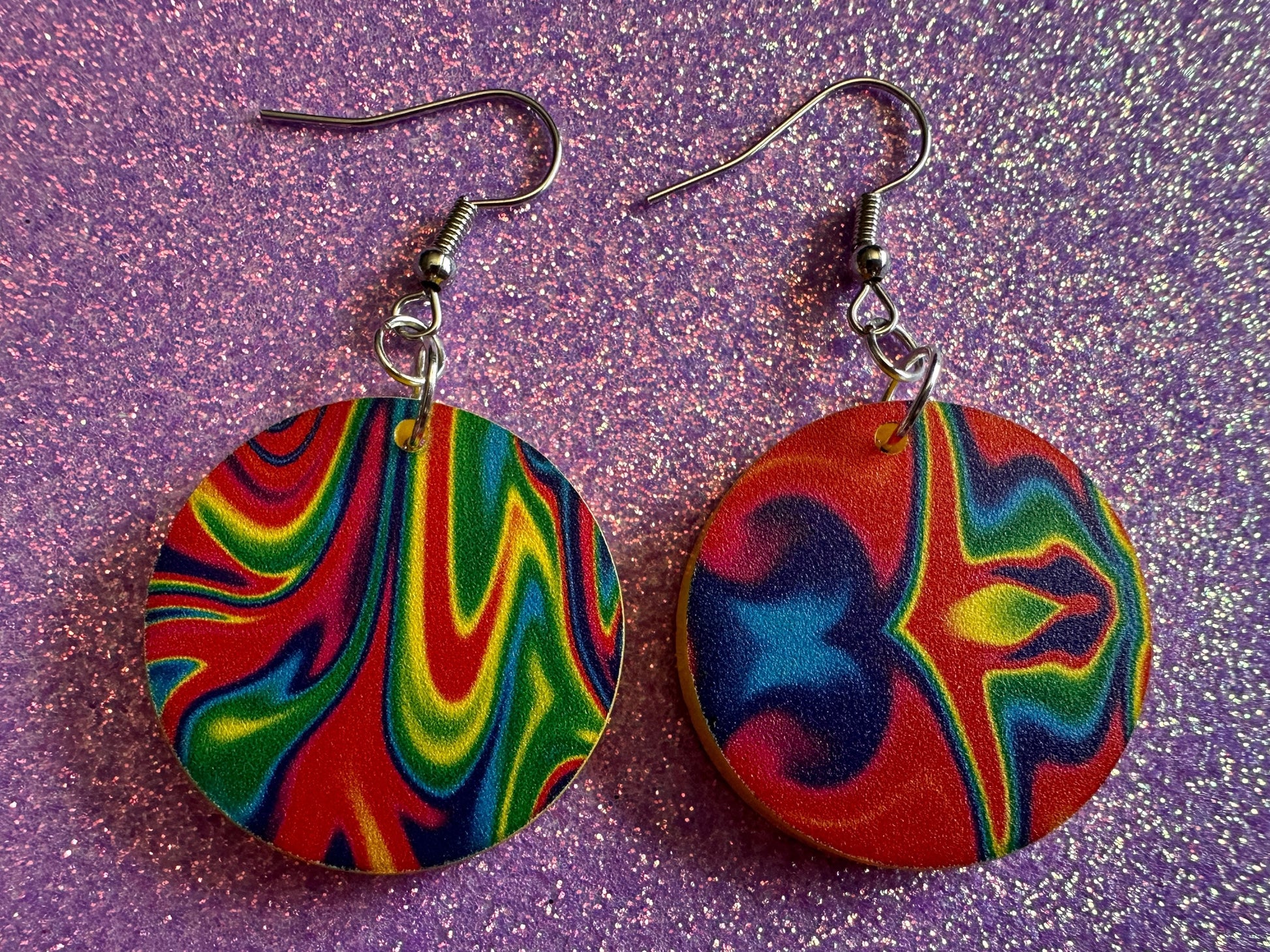 Acrylic Pour Earrings: Laser Cut Acrylic Rainbows, Colorful, Paint Splatter, Psychedelic, Magic, Pride, Art, Paint, Gifts for Her/Him/Them