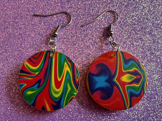 Acrylic Pour Earrings: Laser Cut Acrylic Rainbows, Colorful, Paint Splatter, Psychedelic, Magic, Pride, Art, Paint, Gifts for Her/Him/Them