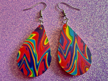 Acrylic Pour Earrings: Laser Cut Acrylic Rainbows, Colorful, Paint Splatter, Psychedelic, Magic, Pride, Art, Paint, Gifts for Her/Him/Them