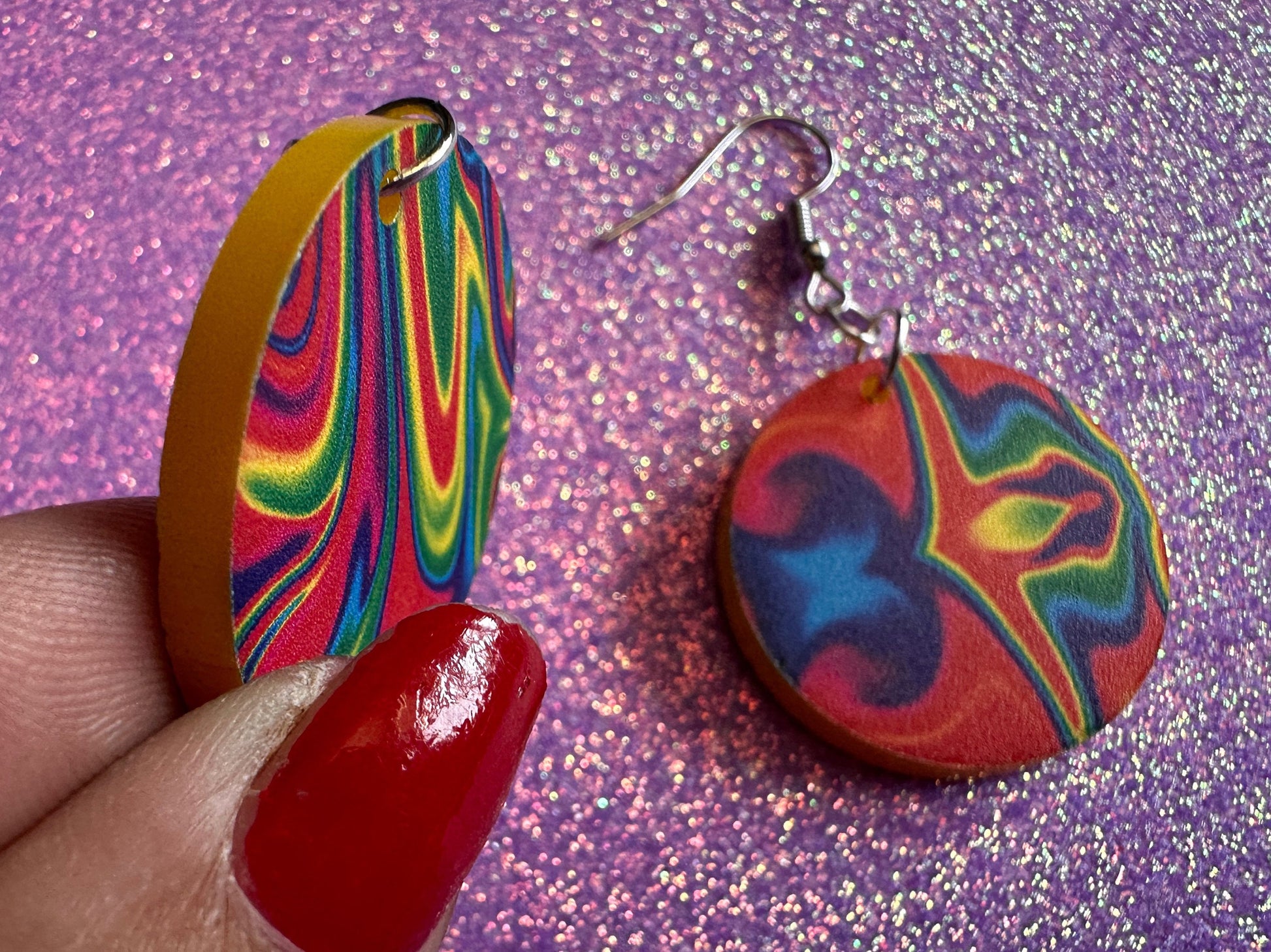 Acrylic Pour Earrings: Laser Cut Acrylic Rainbows, Colorful, Paint Splatter, Psychedelic, Magic, Pride, Art, Paint, Gifts for Her/Him/Them