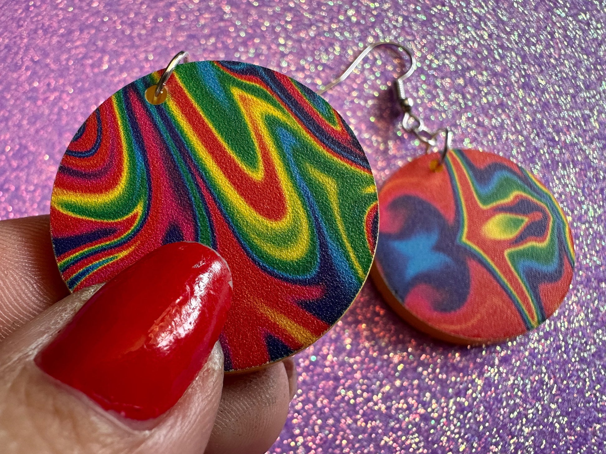 Acrylic Pour Earrings: Laser Cut Acrylic Rainbows, Colorful, Paint Splatter, Psychedelic, Magic, Pride, Art, Paint, Gifts for Her/Him/Them